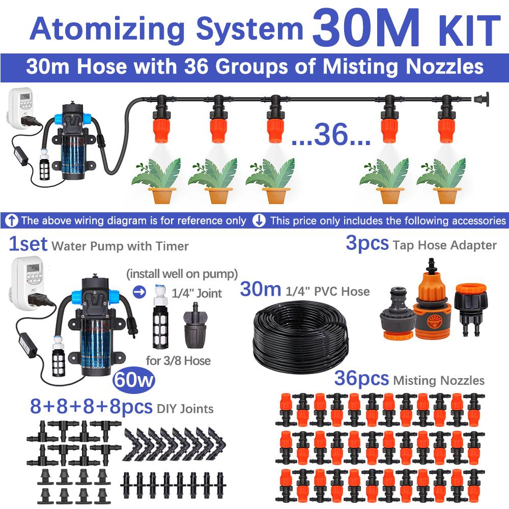 30-5M 60W Self-priming Pump with Timer Misting Cooling System Adjustable 0-25L/H Atomization Sprayer Garden Irrigation Watering