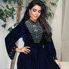 Women's Blue Water Drop Rhinestone Suede Evening Gown Robe