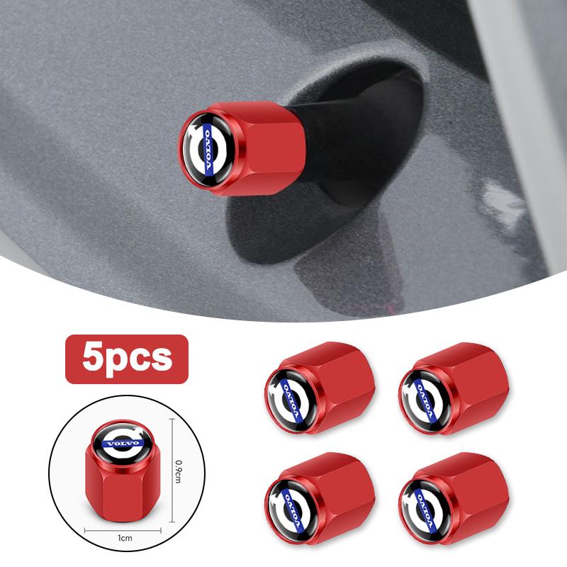 5PCS Aluminum Alloy Car Wheel Tire Valve Caps Dustproof Stem Cover for Volvo Rdesign XC60 XC90 XC40 V50 V60 EX30 S60 C30 V70 AWD