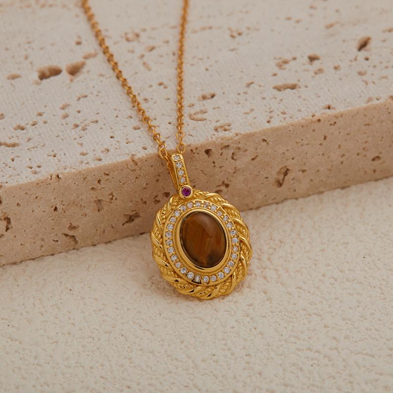 French Retro Personalized Gemstone Pendant Women'S S925 Sterling Silver Inlaid Natural Lapis Lazuli Colored Treasure Fashion Necklace