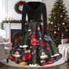 Women's Vintage V-Neck Long Sleeve Christmas Print Casual Dress