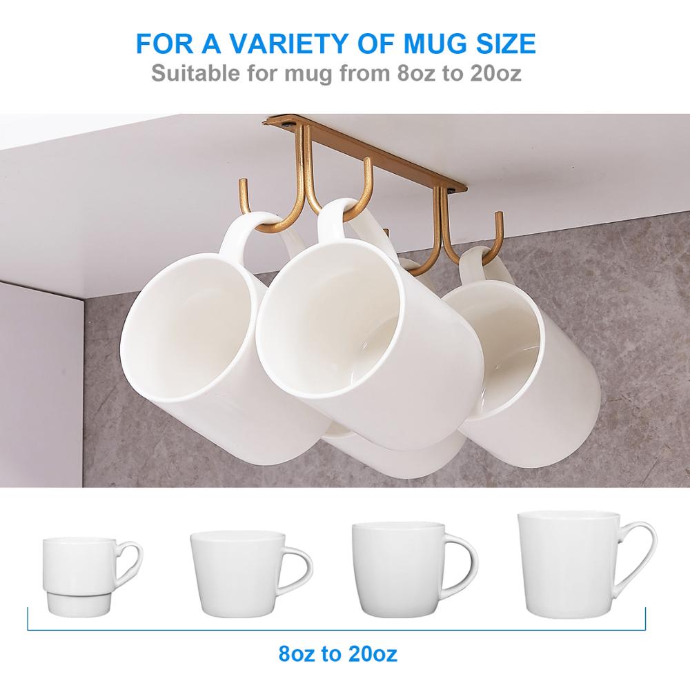 D2 Tassenhalter Unter Schrank - Kaffeetassenhalter 12 Tassen Haken Unter Regal, Ausstellungs Hängebecher Trockenhaken für Bar Küche Gold