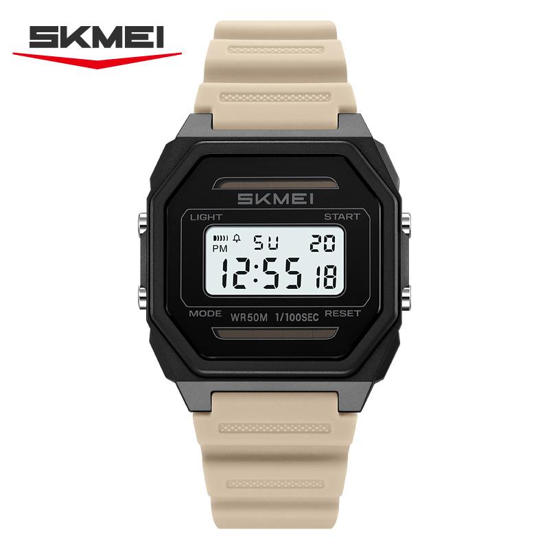 SKMEI 2640 Solar Power Student Digital Watch Retro Square Design Multi-function Waterproof Sporty Boy&Girl Watch Gift