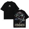 Fashion 2026 Demon Slayer Inosuke Hashibira Beast Breathing Cyan Drip Acid Wash Oversized Black T-Shirt 2026 Summer Streetwear Graphic Tee