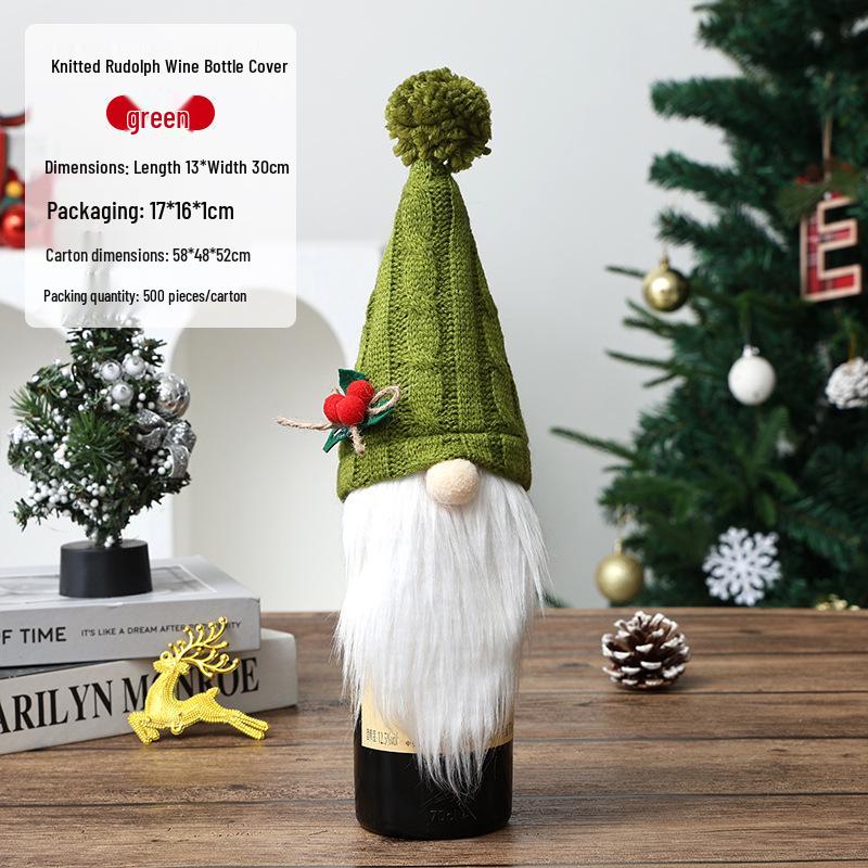 Qiaoding Gestrickte Weihnachten Gesichtslos Puppe Weinflaschenhut & Hülle