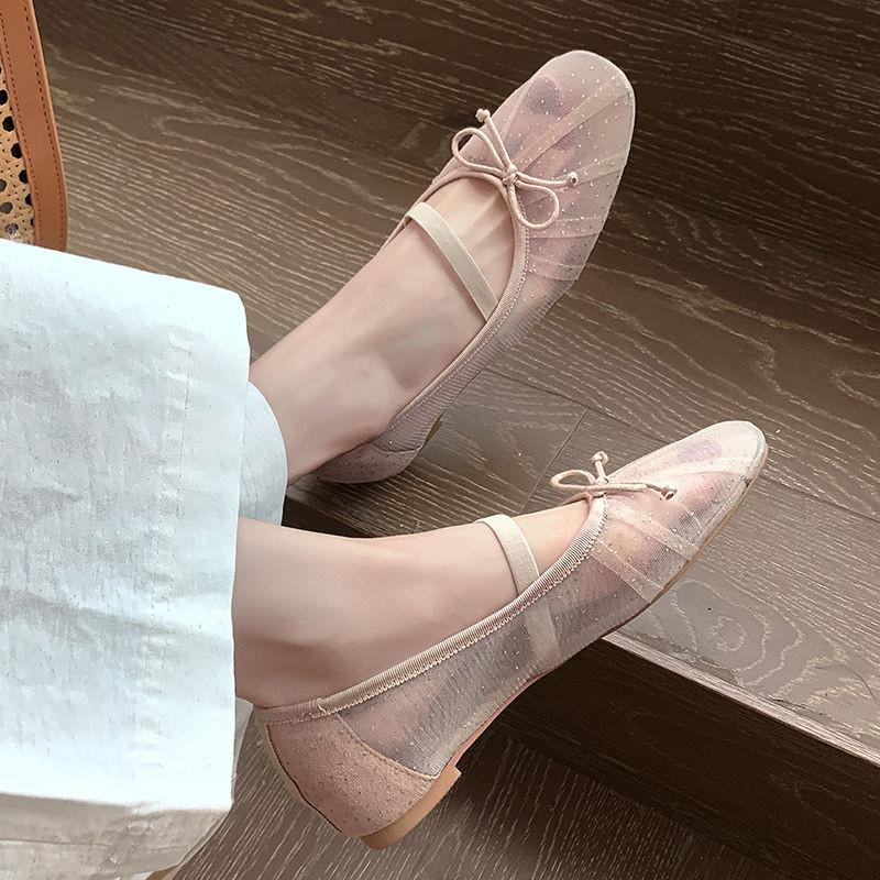 Fashion New Summer Women Pumps Shoes for Women Fashion Butterfly Knot Mesh Sandals Round Toe Mary Jane Shoes Women Breathable Flat Shoes
