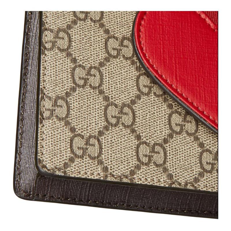 Gucci GG Supreme Heart-shaped Detailed Mesh Stripes Canvas Hand Shoulder Bag Children's Beige and Dark Brown