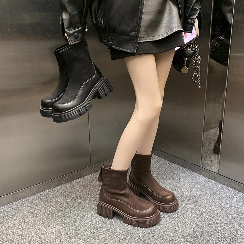 Fashion Designer Vintage Winter Platform High Heel Women Ankle Boots Fashion Zippers Short Booties Designer Botas De Mujer