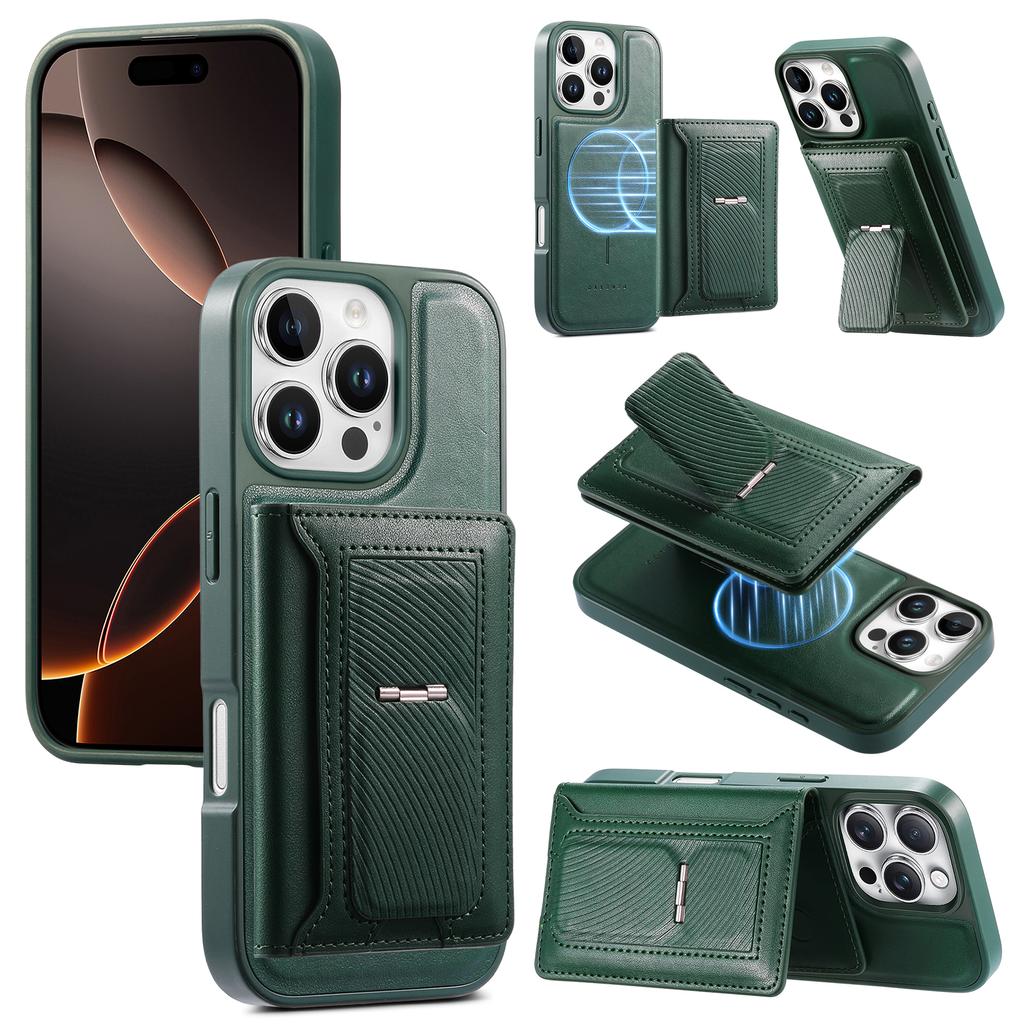 CASENEO For iPhone 16 Pro Detachable Magnetic Phone Case with Card Holder Kickstand TPU PU Leather PC Phone Cover Compatible with MagSafe