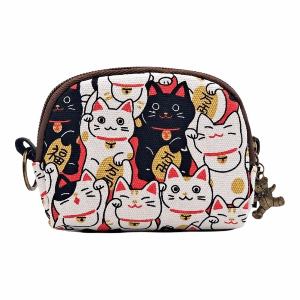 Portable Vintage Printed Coin Purse Cat Canvas Women Wallet Pouch Storage Bag Zipper Change Money Organizers Gift