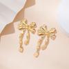Elegant Bowknot Stud Earrings Vintage Statement Gold Color Earrings Women's Charm Daily Versatile Party Zircon Gifts