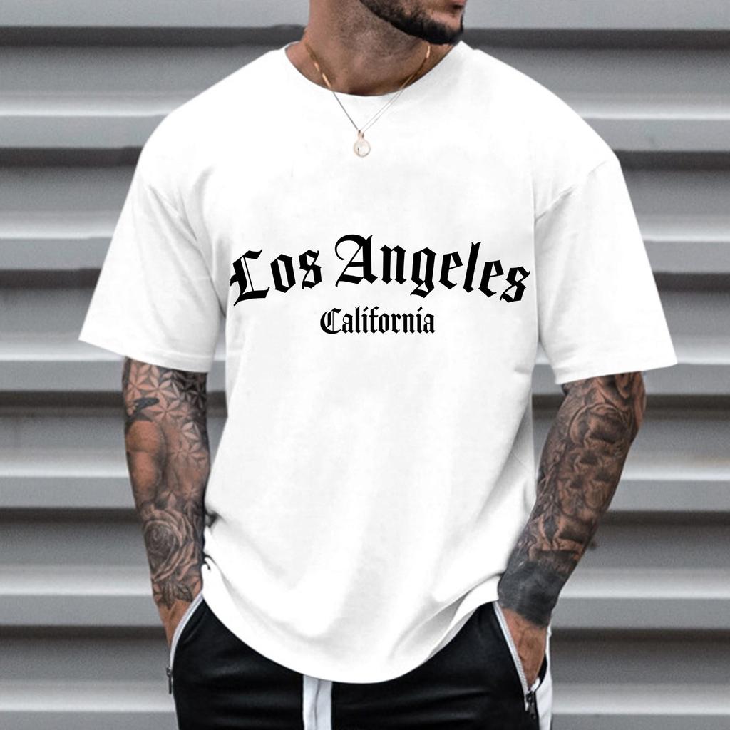 Men's Crew Neck Letter Printed Short Sleeve Fashion Cotton Top Versatile T-Shirts Men’s