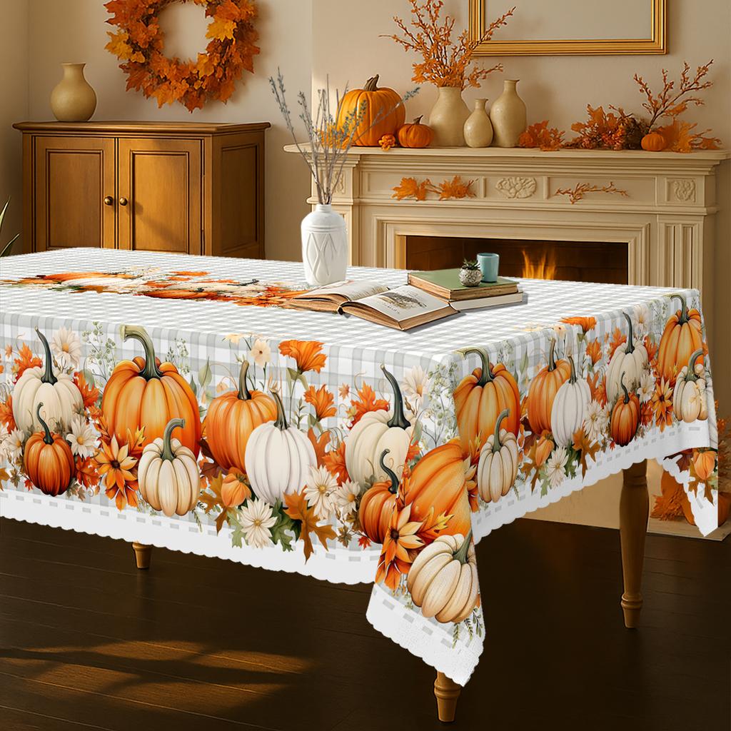 Autumn Pumpkins Rectangle Table Cloth for Table Decor Kitchen Dining Waterproof Reusable Tablecloth for Tables Indoor Outdoor