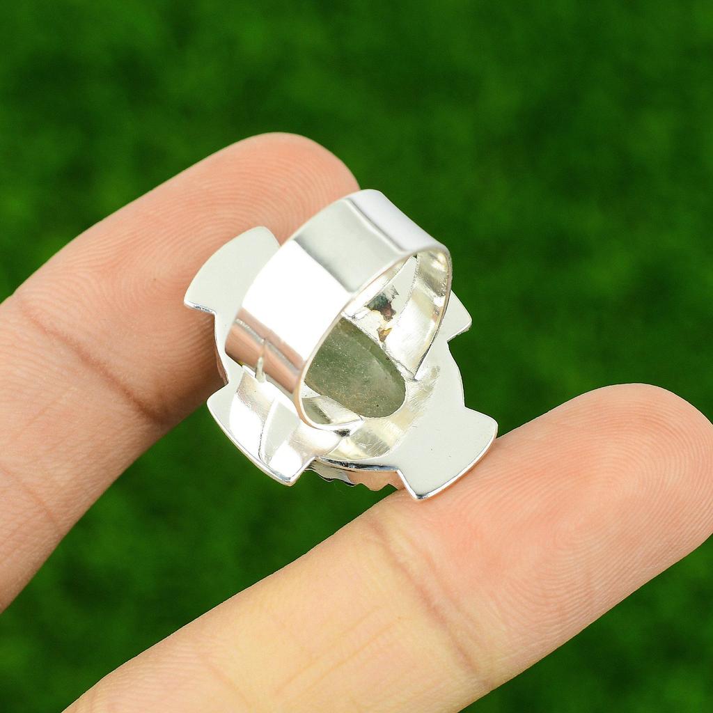 925 Silver Oval Fluorite Gemstone Statement Promise Third Eye Chakra Ring US 6.5
