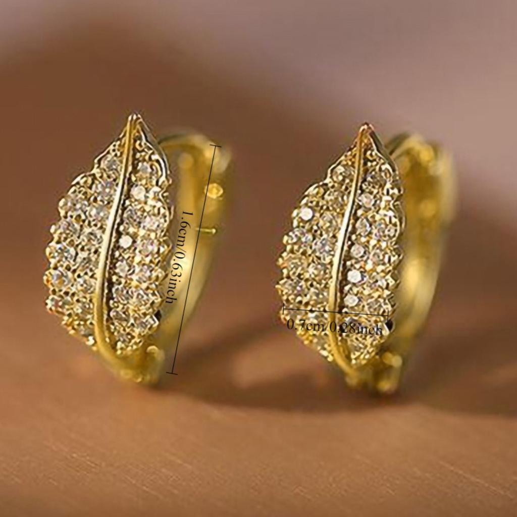 Sparkling Leaf Shaped Huggie Hoop Earrings Elegant Nature Inspired Design Women Jewelry