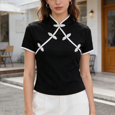 Europäischer und amerikanischer Sommer Retro minimalistischer Stil Kurzarm-T-Shirt für Damenbekleidung