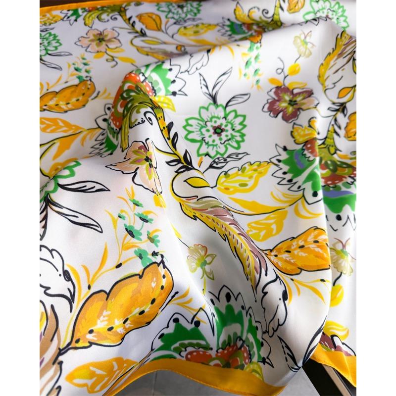 Women S Elegant Printed Simulated Silk Square Scarf For Summer Sun Protection
