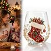 3D Embossed Christmas Wine Glass Reindeer Santa Claus Xmas Glass Cup Tree Snowman Raised Glassware Holiday Table Decor