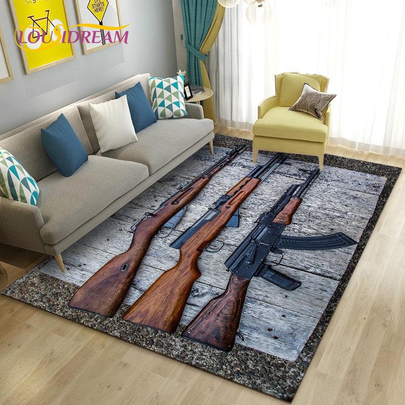 3D Assault Rifle Pistol Revolver Gun Area Rug,Carpet Rug for Living Room Bedroom Sofa Doormat Decor,Kid Play Non-slip Floor Mat