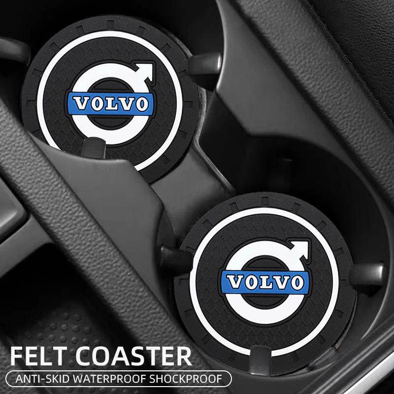 2Pcs Car Silicone Coaster Anti-Slip Water Cup Drink Mat Interior Decoration For Volvo XC90 V90 V60 XC60 V40 EC40 EX40 Keychain