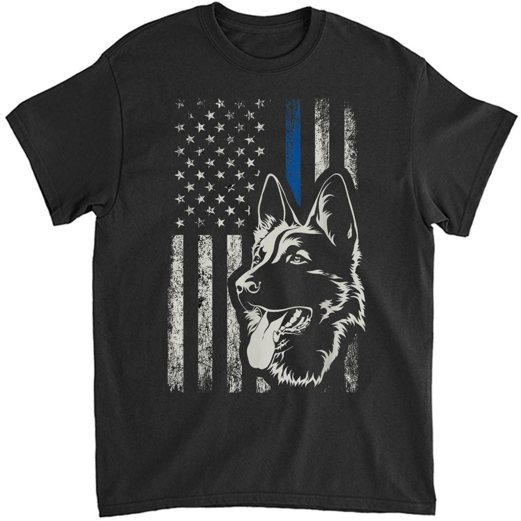 Patriotic German Shepherd K9 Unit Thin Blue Line Police Gift T-Shirt - German Shepherd Dog, German Shepherd Dog Gift, German Shepherd Lover