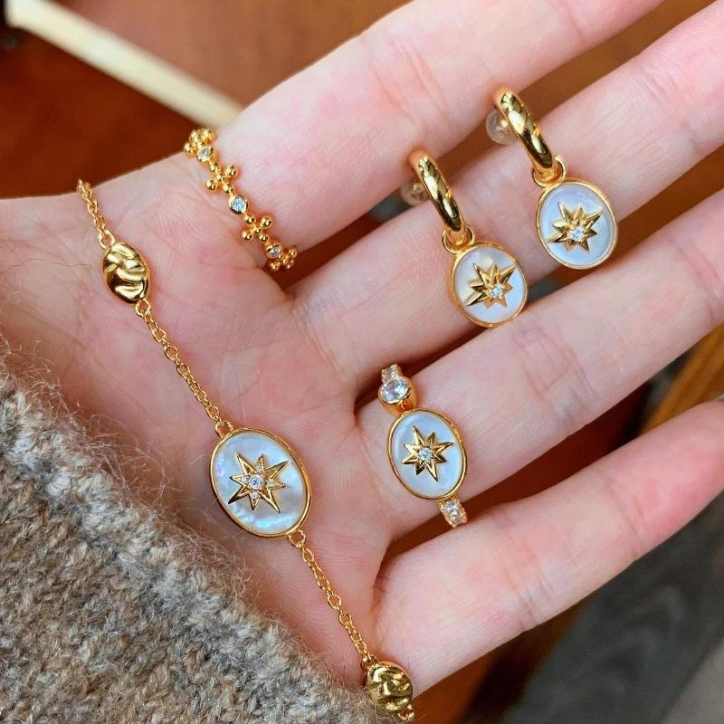 French Light Luxury Retro Fritillary Octagram Necklace Bracelet Ring Stud Earrings Fringed With Diamonds Exquisite Personality Set