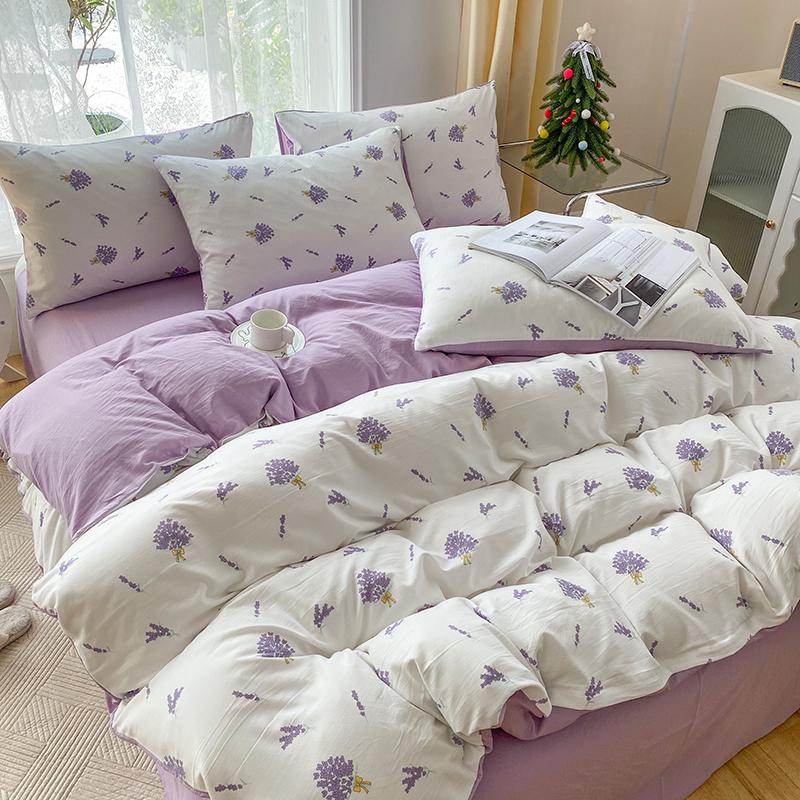 JOYBLISS 4-piece Cartoon Heart-shaped Plant Floral Print Set, Quilt Covers, Bed Sheets and Pillowcases (no Padding), Suitable for Bedroom