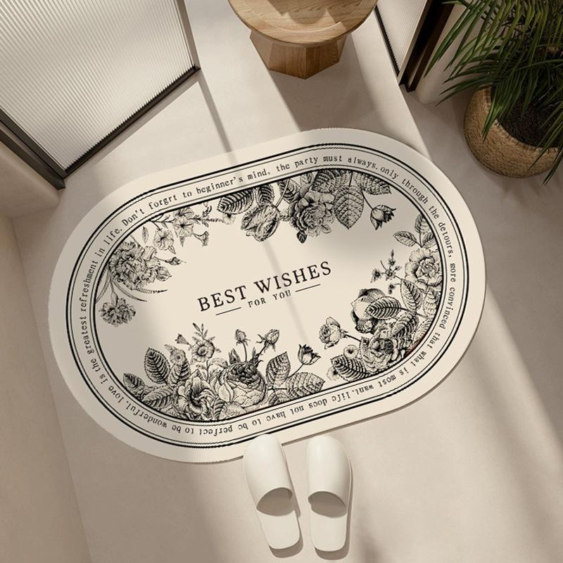 Diatom mud light luxury retro sketch wind cushion bathroom floor mat toilet absorbent foot pad toilet door carpet
