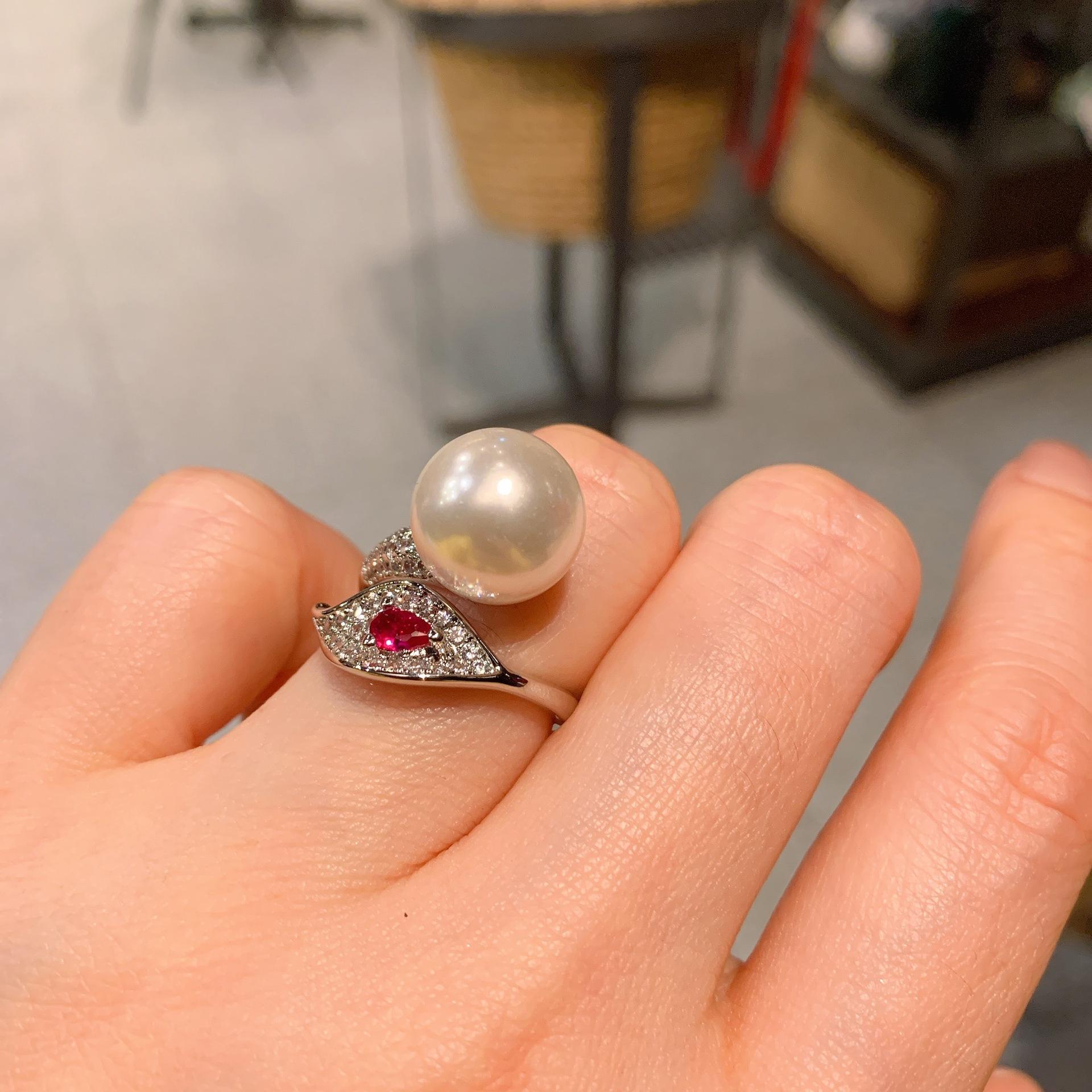 Tiktok Enters Australian Fritillary Pearl Opening Ring Female Jewelry Red Corundum Combination