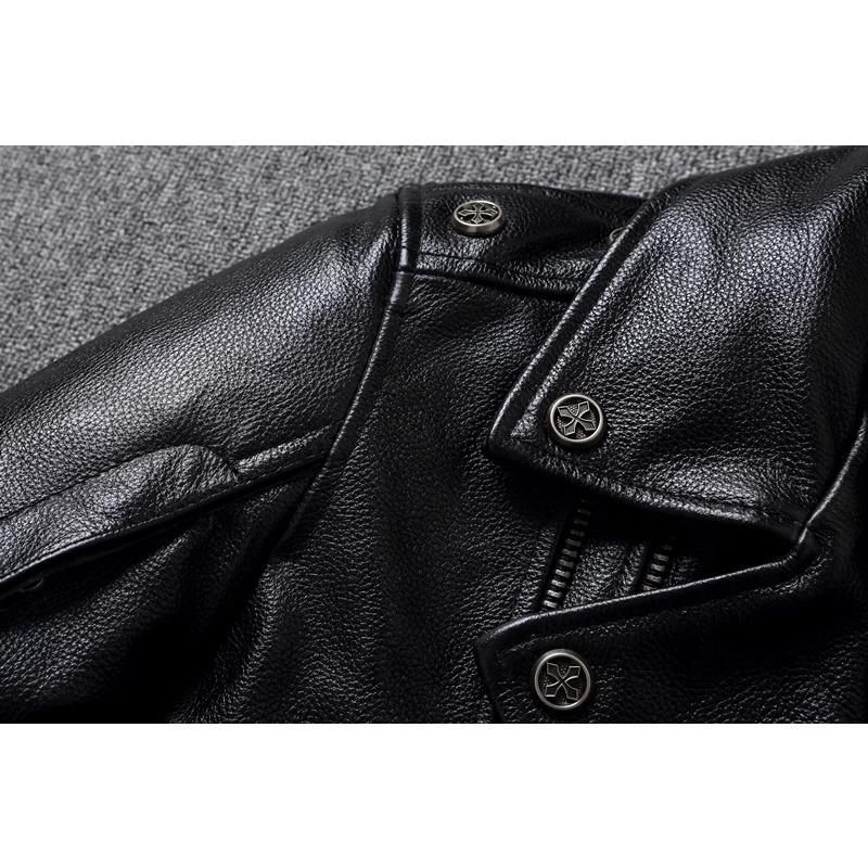 Chinese Size Heavy Motorcycle Jacket Natural Cowhide Leather Top Layer Causal Vintage Retro Moto Suit Leather Coat Winter