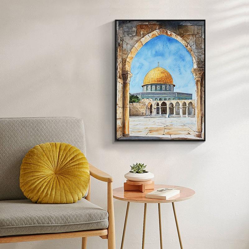 Al-Aqsa Moschee Kaaba Islamisches Leinwandposter Aquarell Malerei Dekoratives Gemälde Moderne Bilder Wohnzimmer Heimdekoration Cuadros