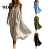 Sleeveless V-neck Dress Women's Spaghetti Strap Beach Sundress, Summer V Loose Fit Neck Cami Dress, Flowy Vacation Long Women