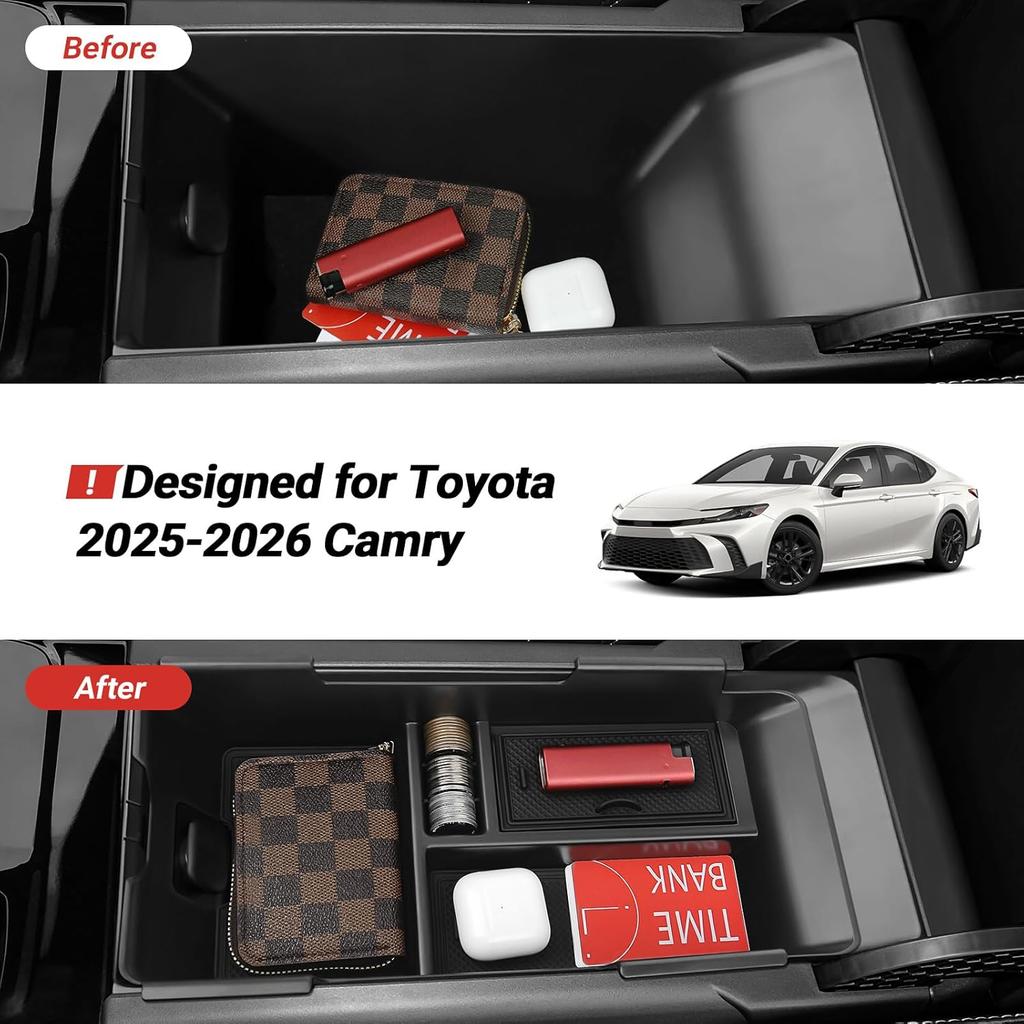 3PCS Center Console Organizer Compatible With Toyota 2025 2026 Camry Accessories Silicone Wireless Charging Anti-Slip Mat ABS Material Armrest