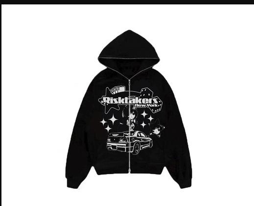 2023 New Riman Print Punk Style Harajuku Sweater Y2k Gothic Hoodie Long Zip Sweater