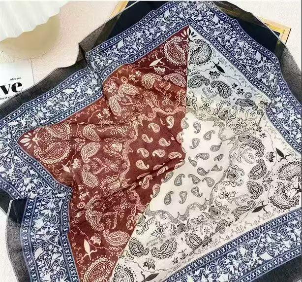 Women's Ethnic Style Leopard Print Scarf - Cotton Linen Silk Blend, Cashew Print, Autumn Accessory