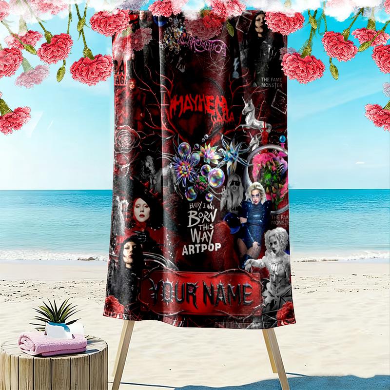Name Custom Gaga Poster Print Beach Towel, Large Soft Quick Dry Towel for Beach Camping Swimming