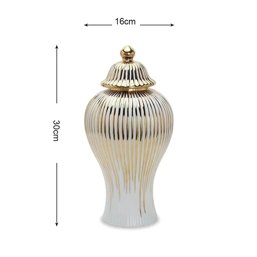 Ceramic Vase Universal Jar with Lid Golden Stripes Decor Ginger Jar Storage Bottle Desktop Porcelain Ornaments Home Decor Vase