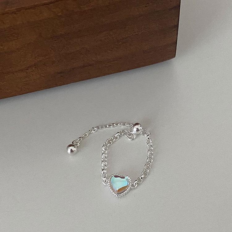 925 Sterling Silver Heart Moonstone Ring for Women - Simple Oval Naked Chain Index Finger Ring