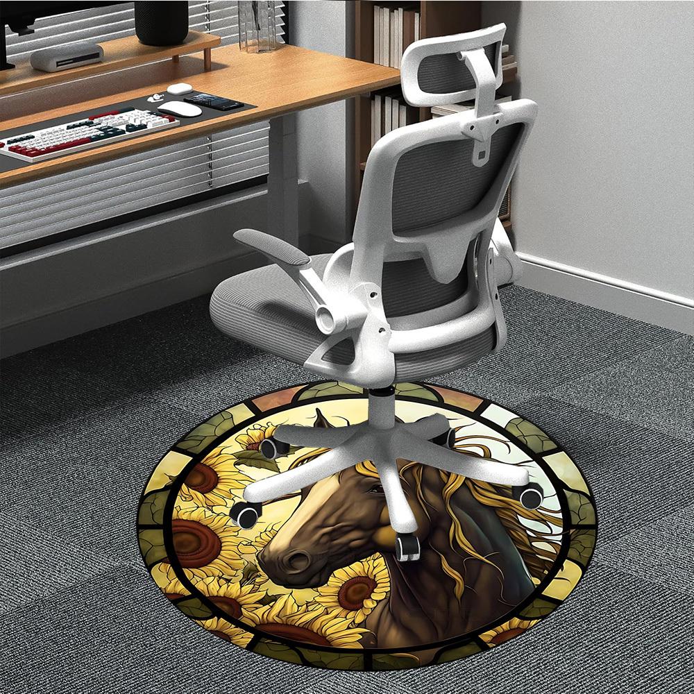 

1pc Stained Glass Horse Chair Carpet for Office, Soft Comfortable Mat For Office, Living Room, Bedroom, Machine Washable Carpet yy251112154 80cm by 80cm