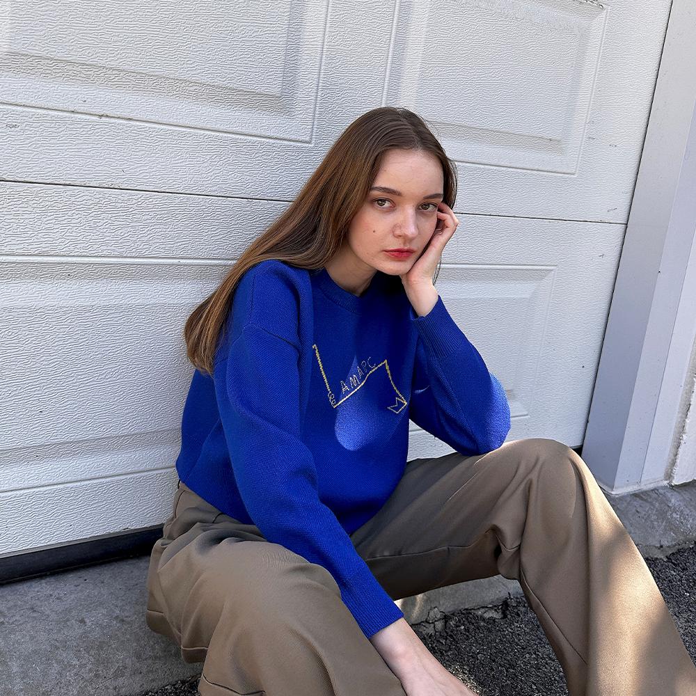 Amaps Lettering Knit Sweatshirt Royal Blue Royal Blue