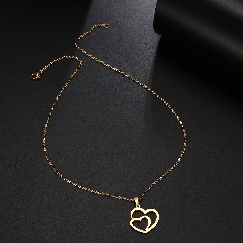 Stainless Steel Necklace For Women Man Hollow Double Heart Choker Pendant Charms Necklace Engagement Zircon