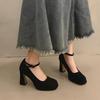 Internet celebrity shallow mouth single shoes French Mary Jane shoes 2025 spring and autumn word with waterproof table black thick heel high heels wo