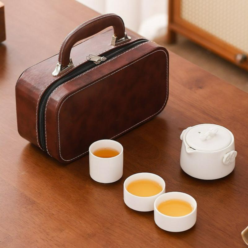 Chinese Style Portable Travel Ceramic Tea Set Outdoor Camping Dry Brew Tea Table Kung Fu Teapot Teacup Portable Bag Gift Box