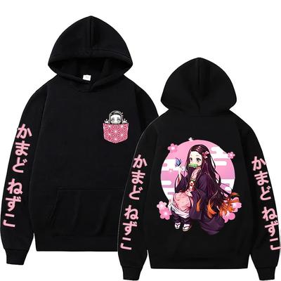 Nové anime Mikina s potiskem Kamado Nezuko Dámské ležérní topy Unisex Harajuku Černé mikiny s dlouhým rukávem