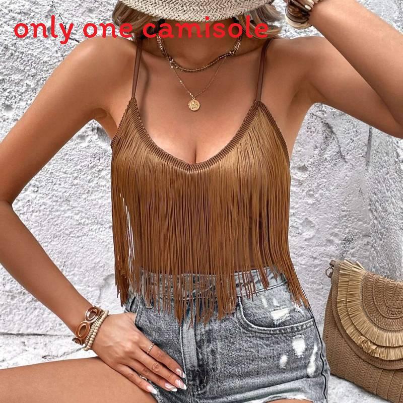 Spring Womens Fringe Camisole With High Elastane For Casual Wear
