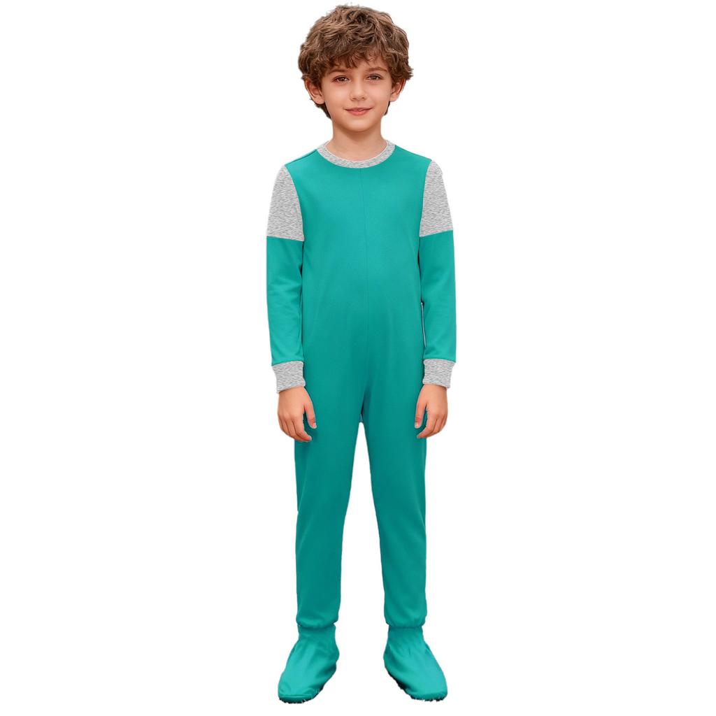 Unisex Kids Adaptive Clothing Round Neck Long Sleeve Anti Strip Back Full Zipper Color Block Footed Jumpsuit Special Needs Clothing