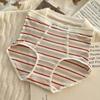 Women's High-Waisted Tummy Control Striped Plus-Size Underwear with Crotch for Autumn and Winter
