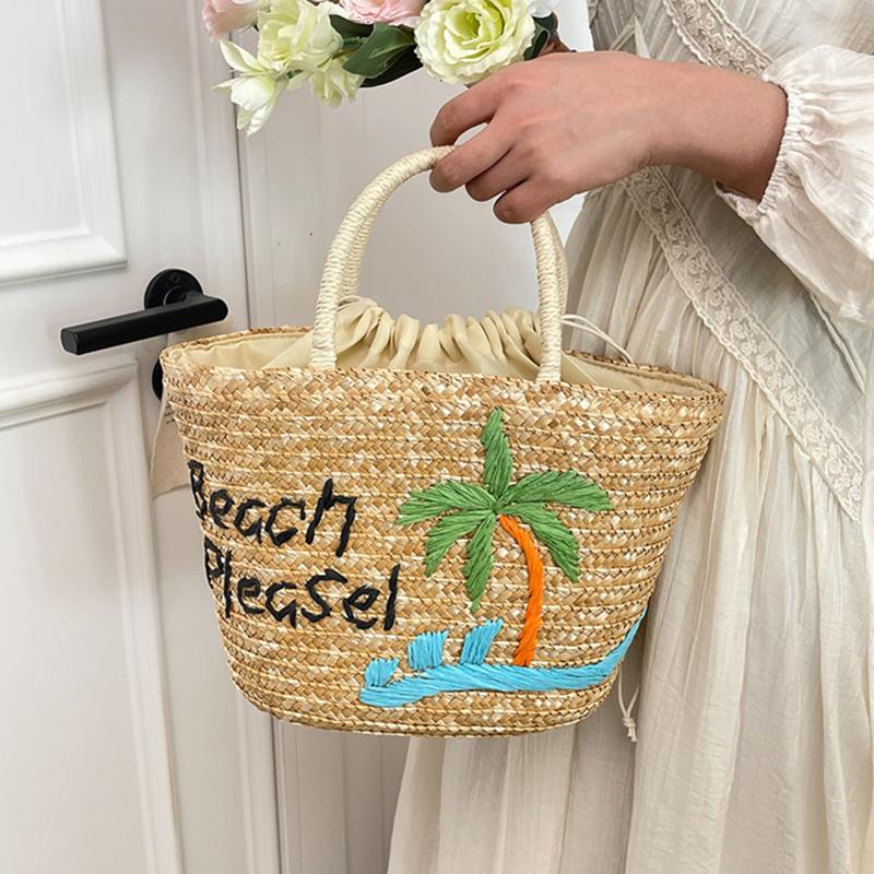 Yogodlns Spring/summer New Straw Fruit Embroidery String Casual Sweet Tote Bags Seaside Resort Atmosphere Shoulder Bags