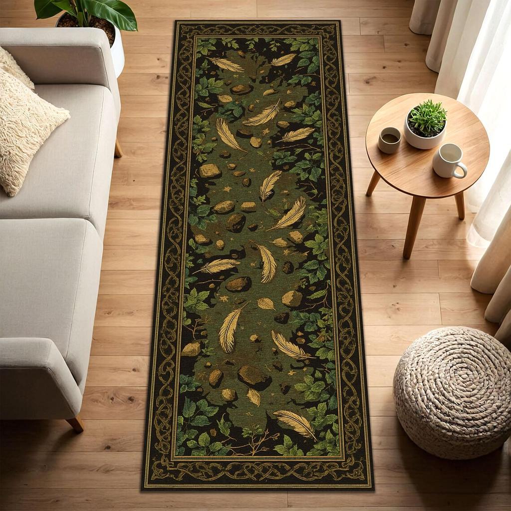 Rustic Floral Hallway Rug Non-Slip Washable Kitchen Runner Vintage Botanical Flowers  Ferns Print Floor Mat for Boho Home Decor