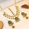 Bohemian Exotic Rhinestone Tassel Necklace & Earrings Set In Antiqued Alloy